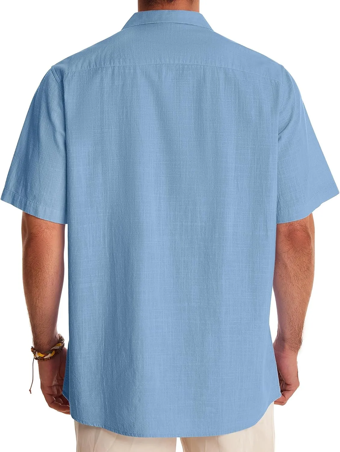 Alimens & Gentle Cuban Linen Shirts for Men Short Sleeve Button Down Shirt Cotton Summer Beach Camp Vacation Hawaiian Shirts