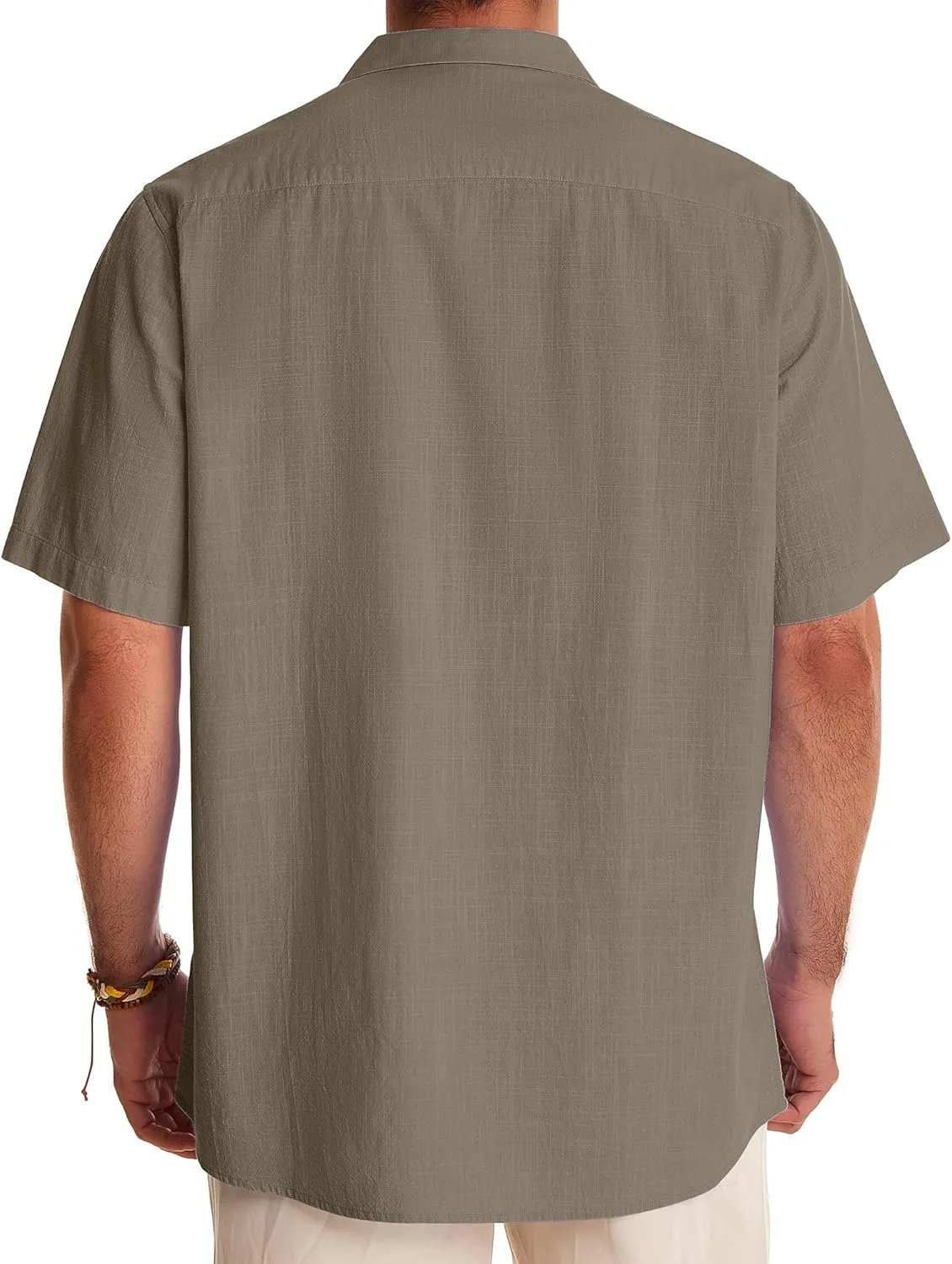 Alimens & Gentle Cuban Linen Shirts for Men Short Sleeve Button Down Shirt Cotton Summer Beach Camp Vacation Hawaiian Shirts