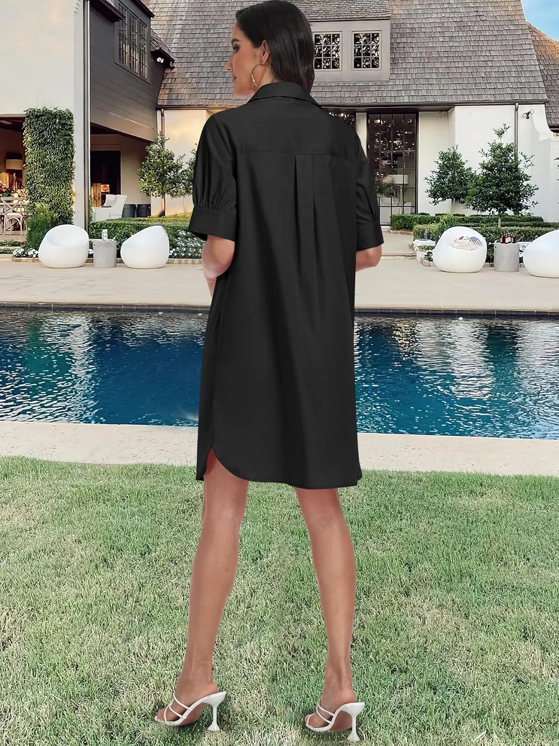 ANRABESS Womens Button Down Shirt Dress Summer Short Sleeve Business Casual Shift Dresses with Pockets 2025 Trendy