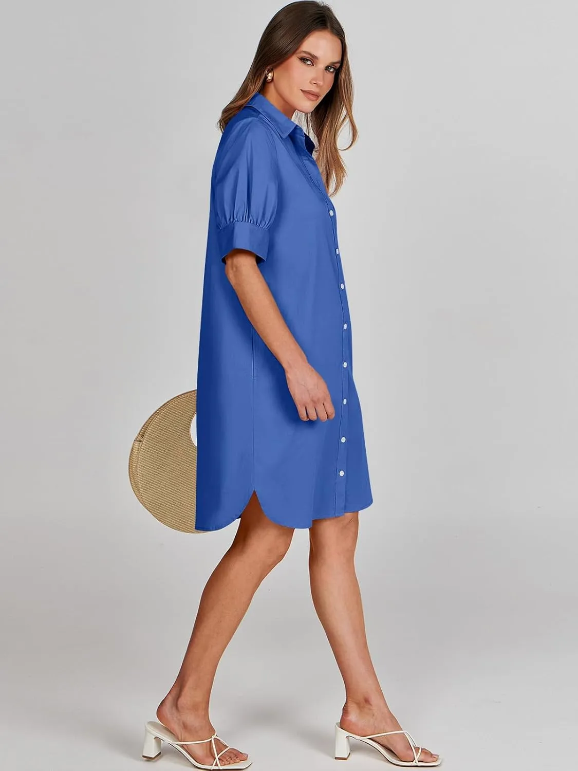 ANRABESS Womens Button Down Shirt Dress Summer Short Sleeve Business Casual Shift Dresses with Pockets 2025 Trendy