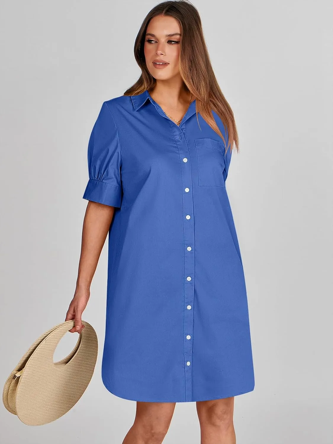 ANRABESS Womens Button Down Shirt Dress Summer Short Sleeve Business Casual Shift Dresses with Pockets 2025 Trendy
