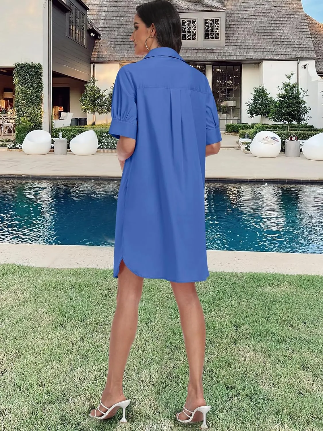 ANRABESS Womens Button Down Shirt Dress Summer Short Sleeve Business Casual Shift Dresses with Pockets 2025 Trendy