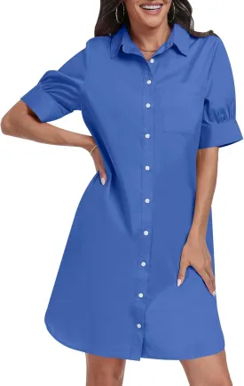 ANRABESS Womens Button Down Shirt Dress Summer Short Sleeve Business Casual Shift Dresses with Pockets 2025 Trendy