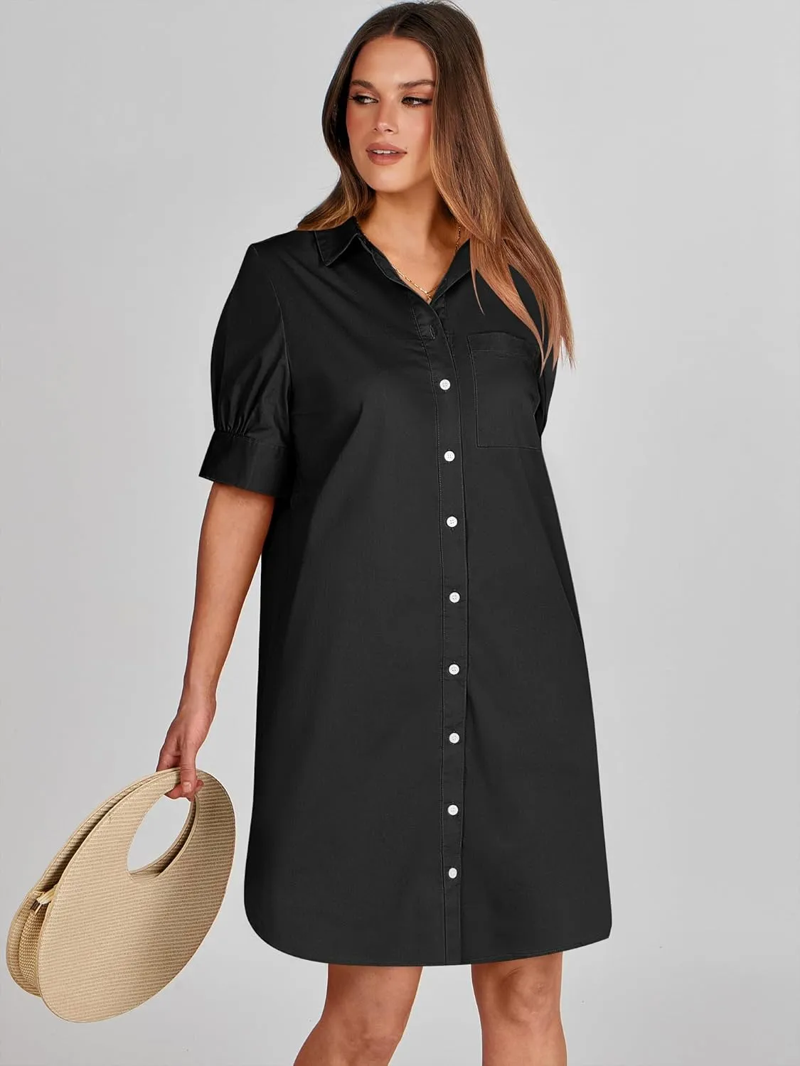 ANRABESS Womens Button Down Shirt Dress Summer Short Sleeve Business Casual Shift Dresses with Pockets 2025 Trendy