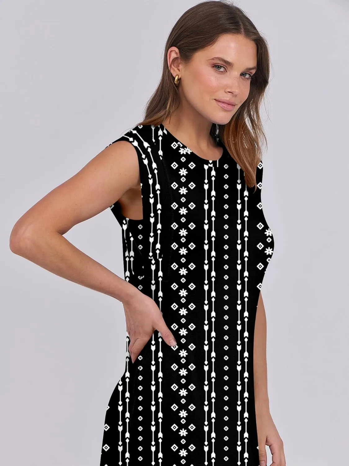 ANRABESS Womens Maxi Dresses 2025 Summer Casual Cap Sleeve Crew Neck Loose Split Beach Travel Long Shirt Sundress & Pockets