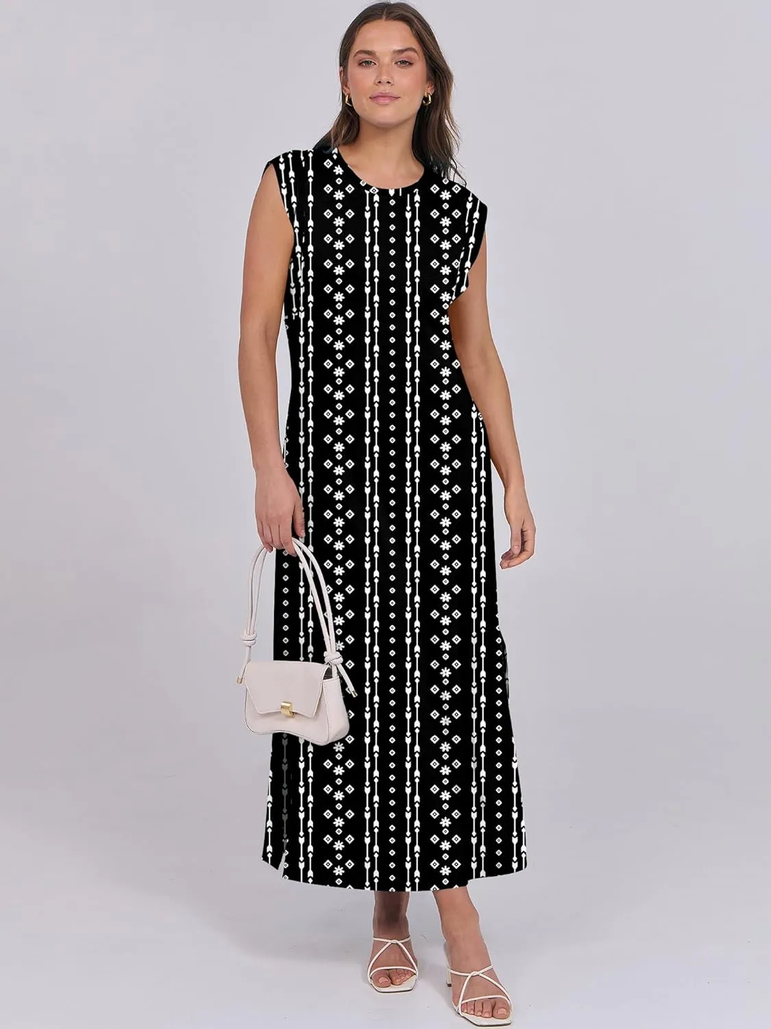 ANRABESS Womens Maxi Dresses 2025 Summer Casual Cap Sleeve Crew Neck Loose Split Beach Travel Long Shirt Sundress & Pockets