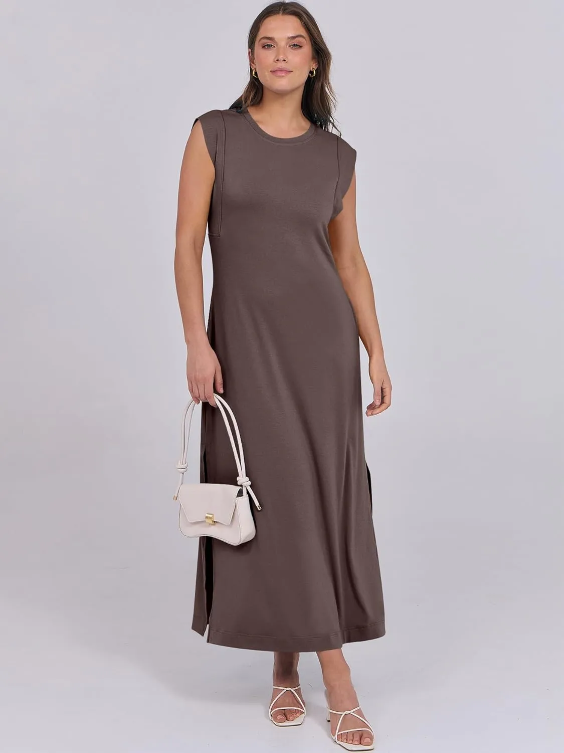 ANRABESS Womens Maxi Dresses 2025 Summer Casual Cap Sleeve Crew Neck Loose Split Beach Travel Long Shirt Sundress & Pockets