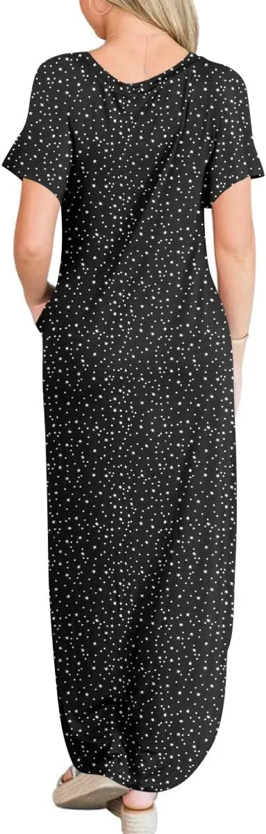 ANRABESS Women's Summer Casual Loose Short Sleeve Long T Shirt Dress Split Maxi Beach Sundress Travel Vacation Outfits