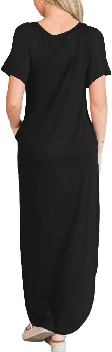 ANRABESS Women's Summer Casual Loose Short Sleeve Long T Shirt Dress Split Maxi Beach Sundress Travel Vacation Outfits