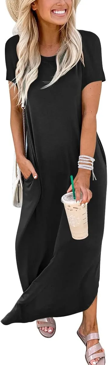 ANRABESS Women's Summer Casual Loose Short Sleeve Long T Shirt Dress Split Maxi Beach Sundress Travel Vacation Outfits