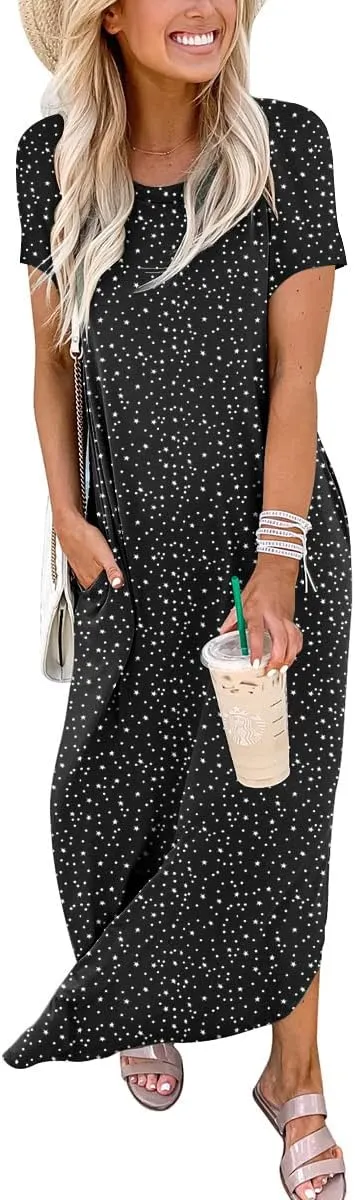 ANRABESS Women's Summer Casual Loose Short Sleeve Long T Shirt Dress Split Maxi Beach Sundress Travel Vacation Outfits