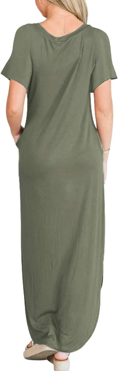 ANRABESS Women's Summer Casual Loose Short Sleeve Long T Shirt Dress Split Maxi Beach Sundress Travel Vacation Outfits