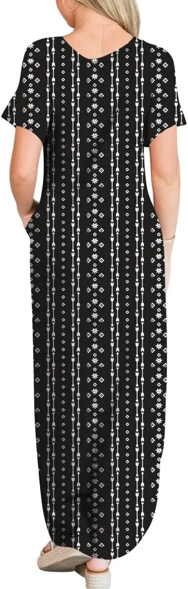 ANRABESS Women's Summer Casual Loose Short Sleeve Long T Shirt Dress Split Maxi Beach Sundress Travel Vacation Outfits