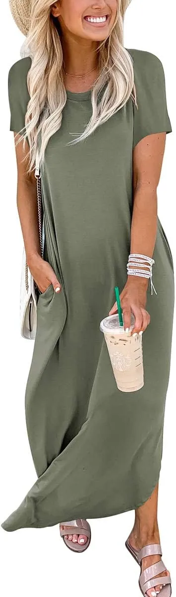 ANRABESS Women's Summer Casual Loose Short Sleeve Long T Shirt Dress Split Maxi Beach Sundress Travel Vacation Outfits