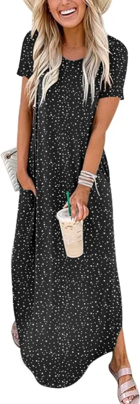 ANRABESS Women's Summer Casual Loose Short Sleeve Long T Shirt Dress Split Maxi Beach Sundress Travel Vacation Outfits