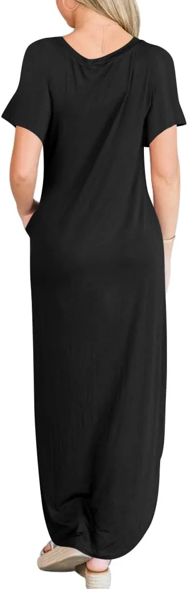 ANRABESS Women's Summer Casual Loose Short Sleeve Long T Shirt Dress Split Maxi Beach Sundress Travel Vacation Outfits