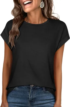 ANRABESS Womens Tops Summer Cap Sleeve Basic Tee Shirts 2025 Trendy Loose Fit Casual Dressy Business Work Tshirts Clothes