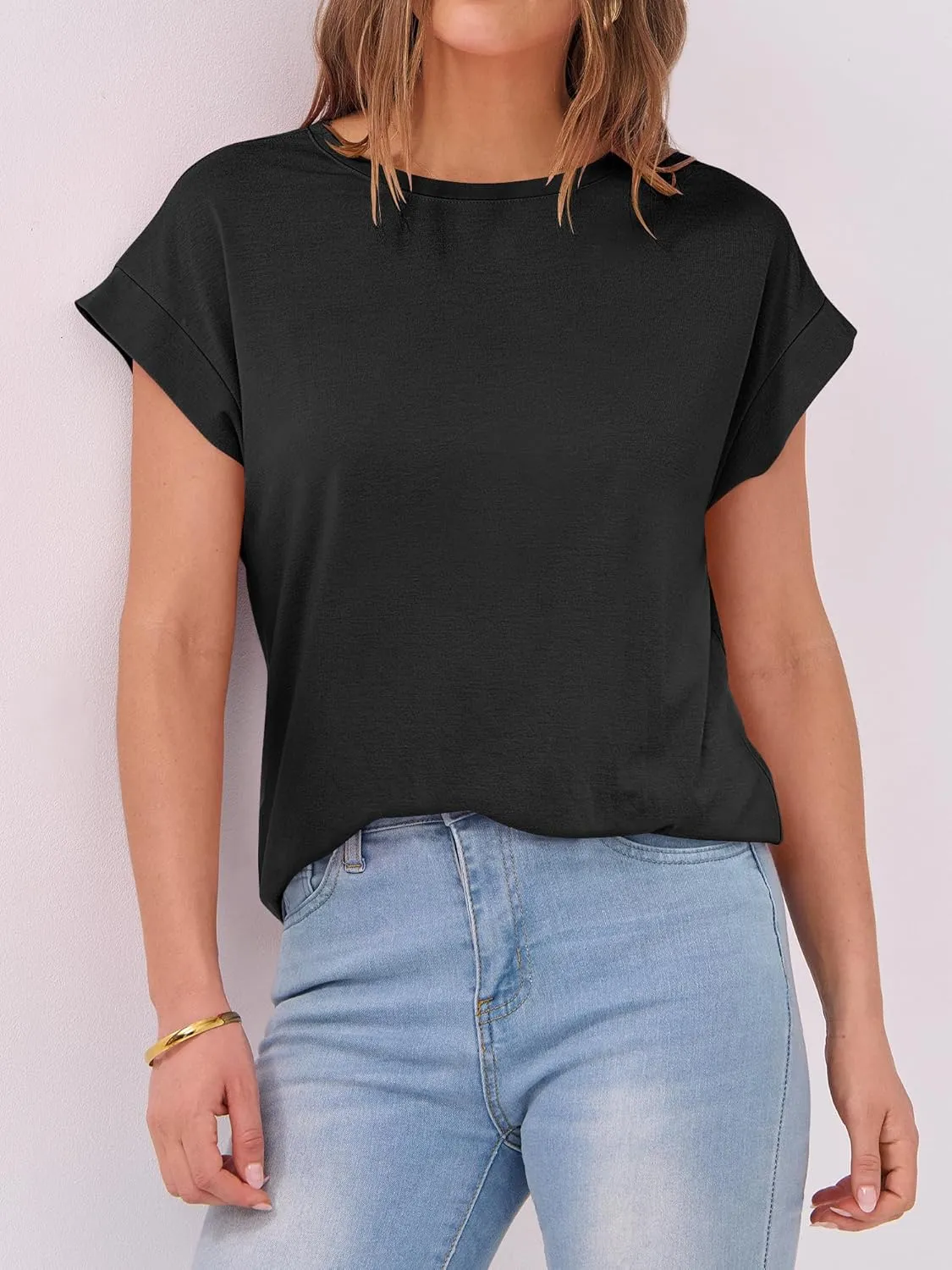 ANRABESS Womens Tops Summer Cap Sleeve Basic Tee Shirts 2025 Trendy Loose Fit Casual Dressy Business Work Tshirts Clothes