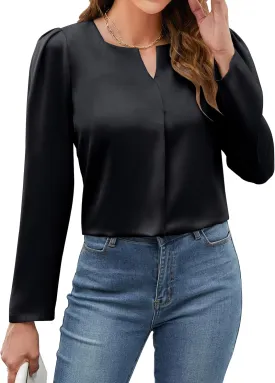 BMJL Womens Dressy Casual Blouse Elegant Satin Silk Long Sleeve Shirts Business Work Tops Fall Clothes 2024