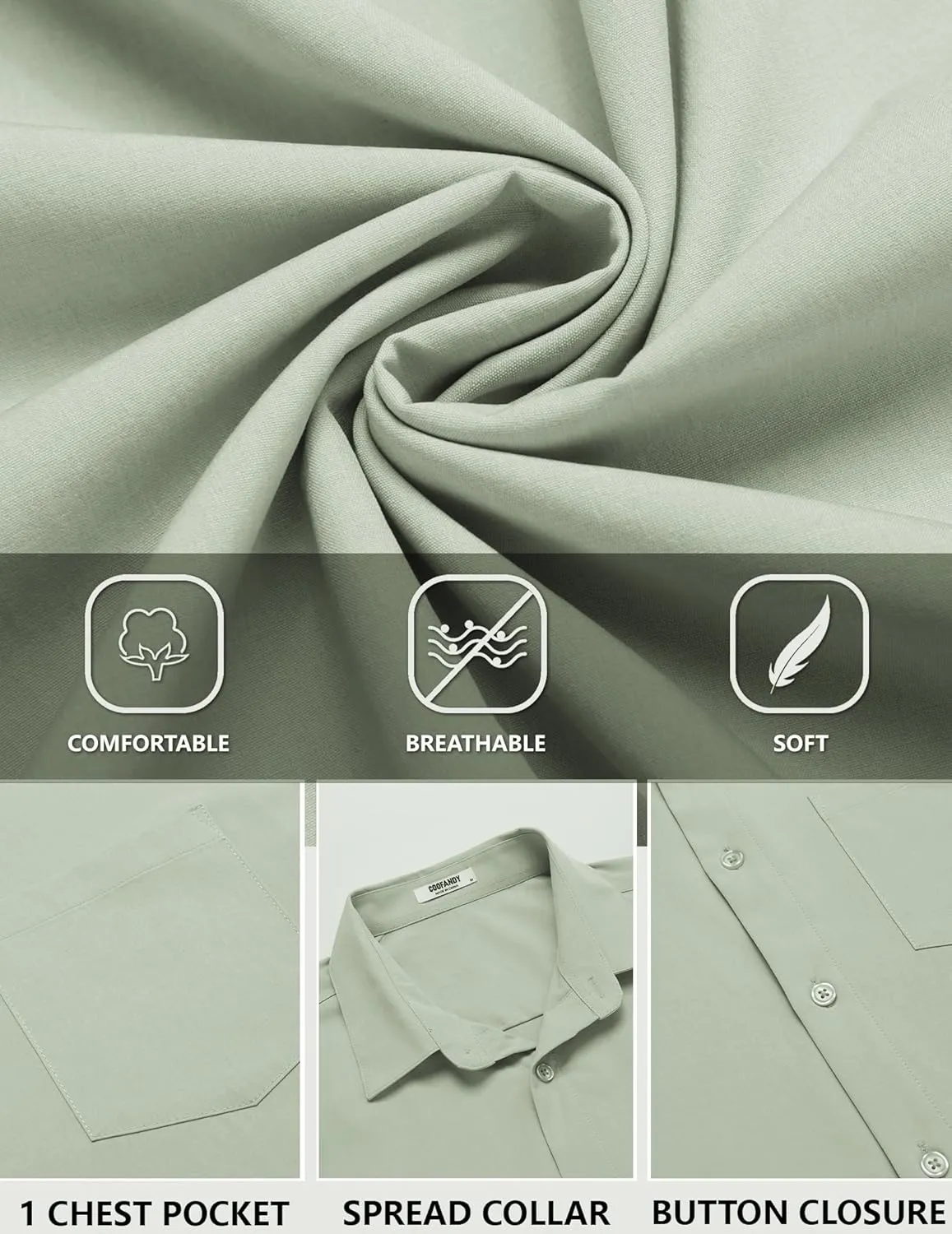 COOFANDY Men's Linen Long Sleeve Shirts Casual Button Down Untucked Shirt Vacation Wedding Shirts with Pocket