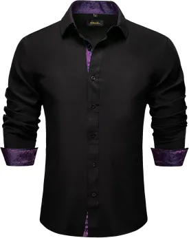 DiBanGu Mens Stretch Dress Shirt Long Sleeve Button Down Shirt Cotton Business Casual Shirts with Inner Contrast Wedding Prom