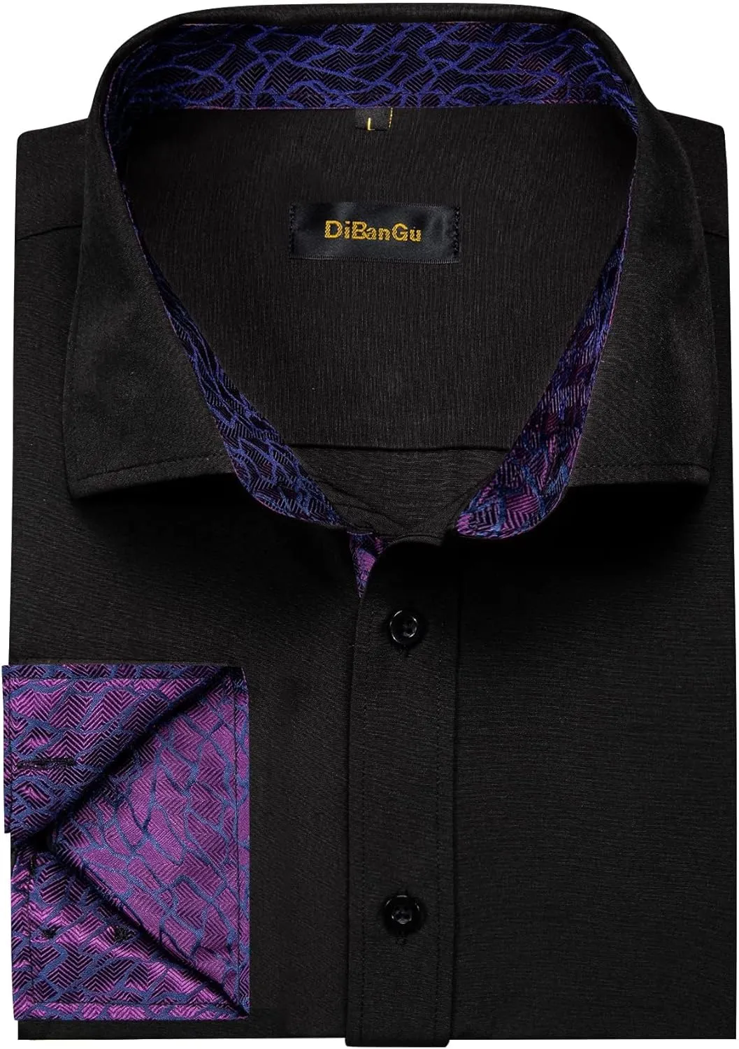DiBanGu Mens Stretch Dress Shirt Long Sleeve Button Down Shirt Cotton Business Casual Shirts with Inner Contrast Wedding Prom