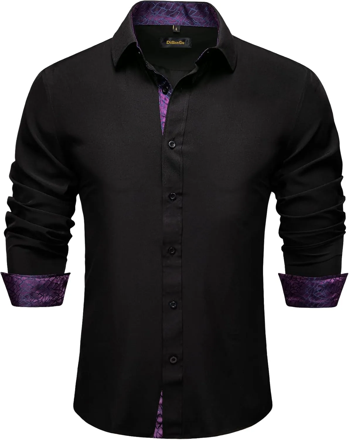 DiBanGu Mens Stretch Dress Shirt Long Sleeve Button Down Shirt Cotton Business Casual Shirts with Inner Contrast Wedding Prom
