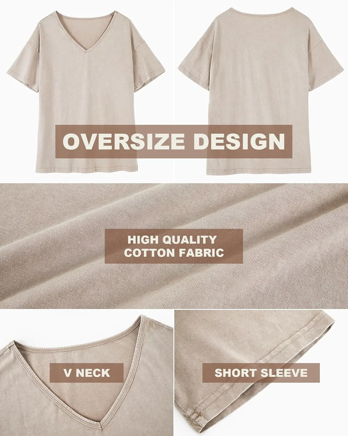 Flowyair Womens Oversized T Shirts Summer Loose Fit Cotton Short Sleeve Basic Tees Casual V Neck Boyfriend Tunic Tops