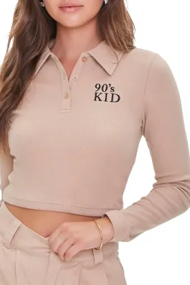 Forever 21 Women's Embroidered 90s Kid Polo Shirt
