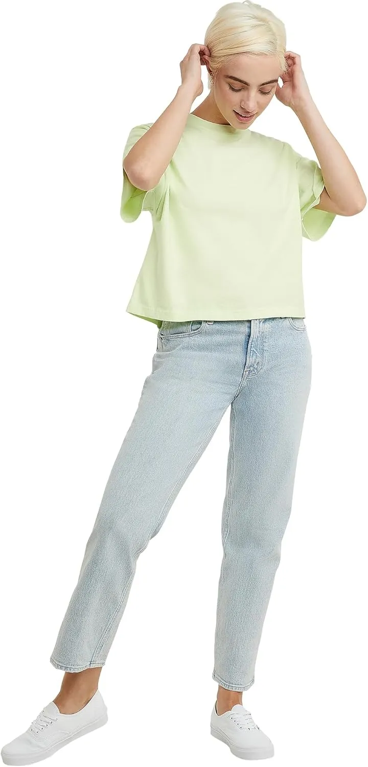 Hanes Originals Garment Washed T-Shirt, Crewneck Crop Tees for Women