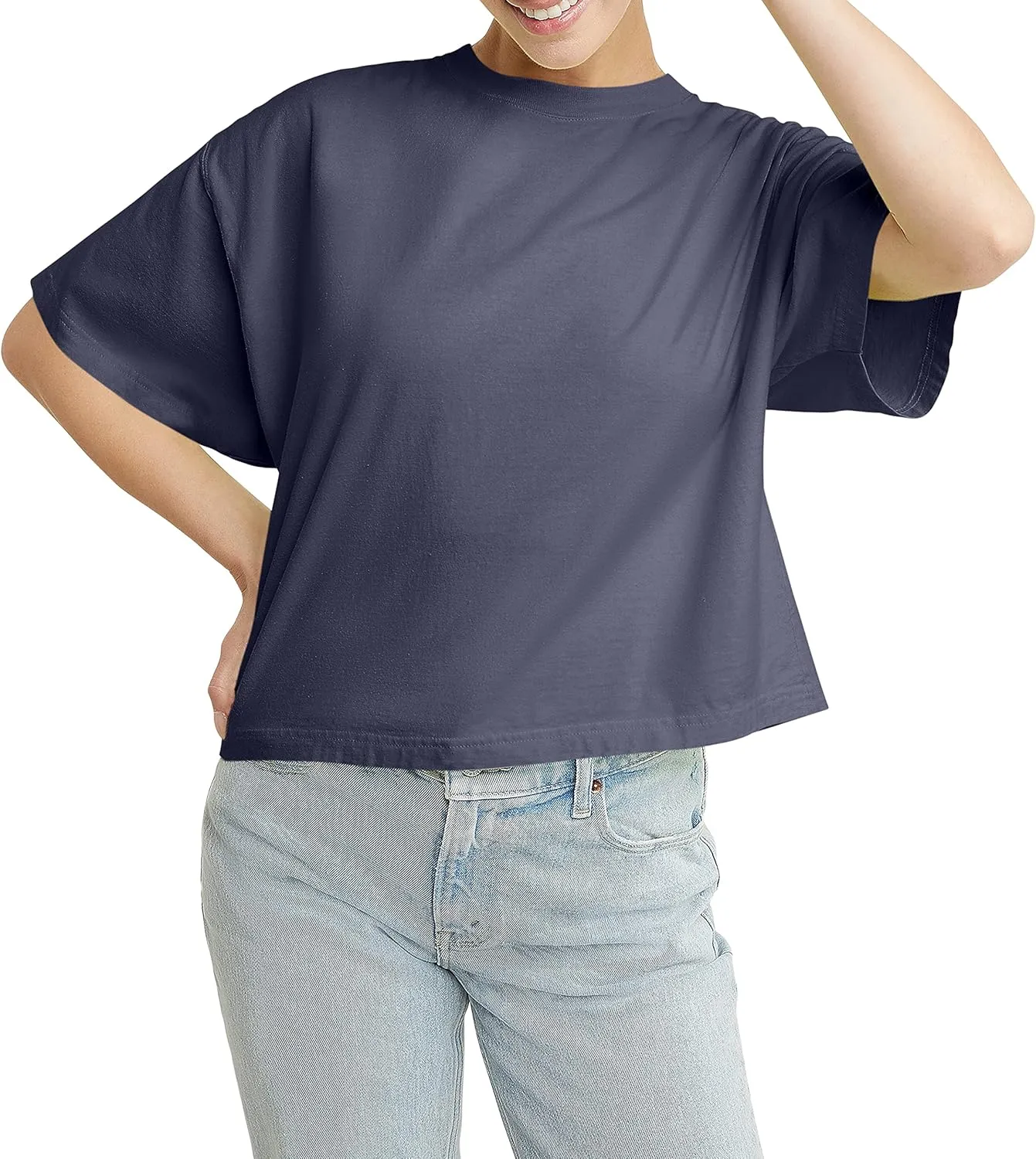 Hanes Originals Garment Washed T-Shirt, Crewneck Crop Tees for Women