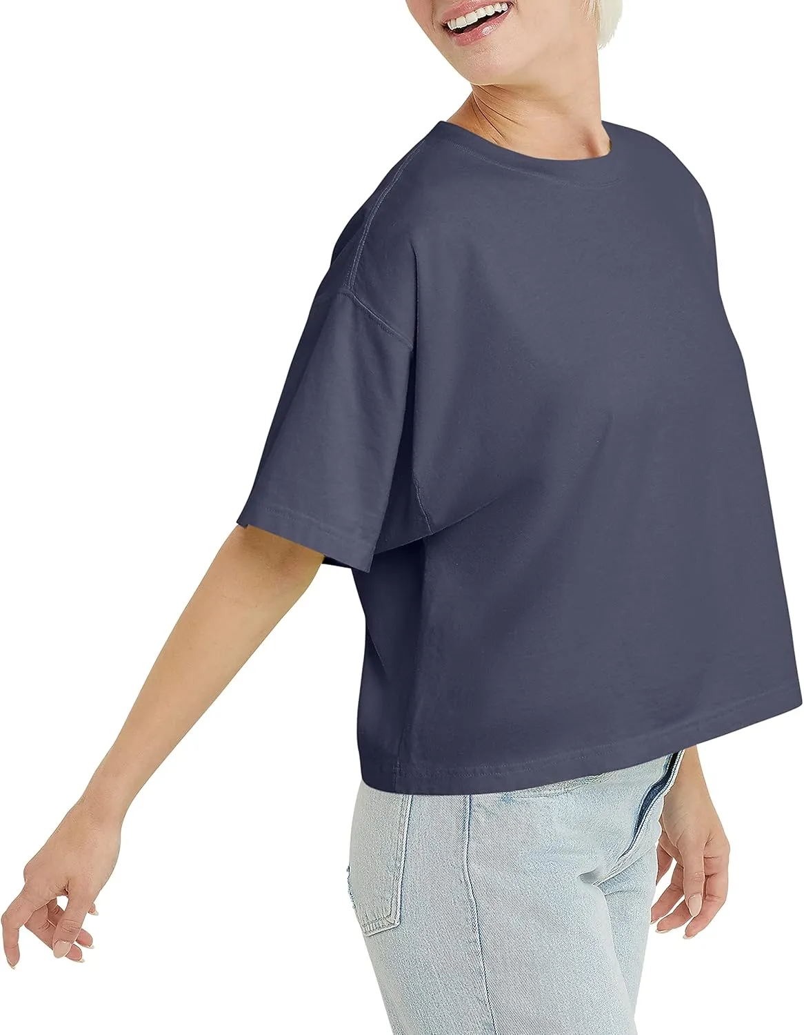 Hanes Originals Garment Washed T-Shirt, Crewneck Crop Tees for Women
