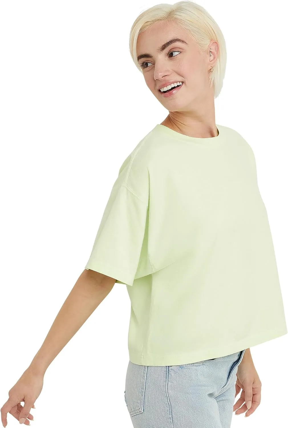 Hanes Originals Garment Washed T-Shirt, Crewneck Crop Tees for Women