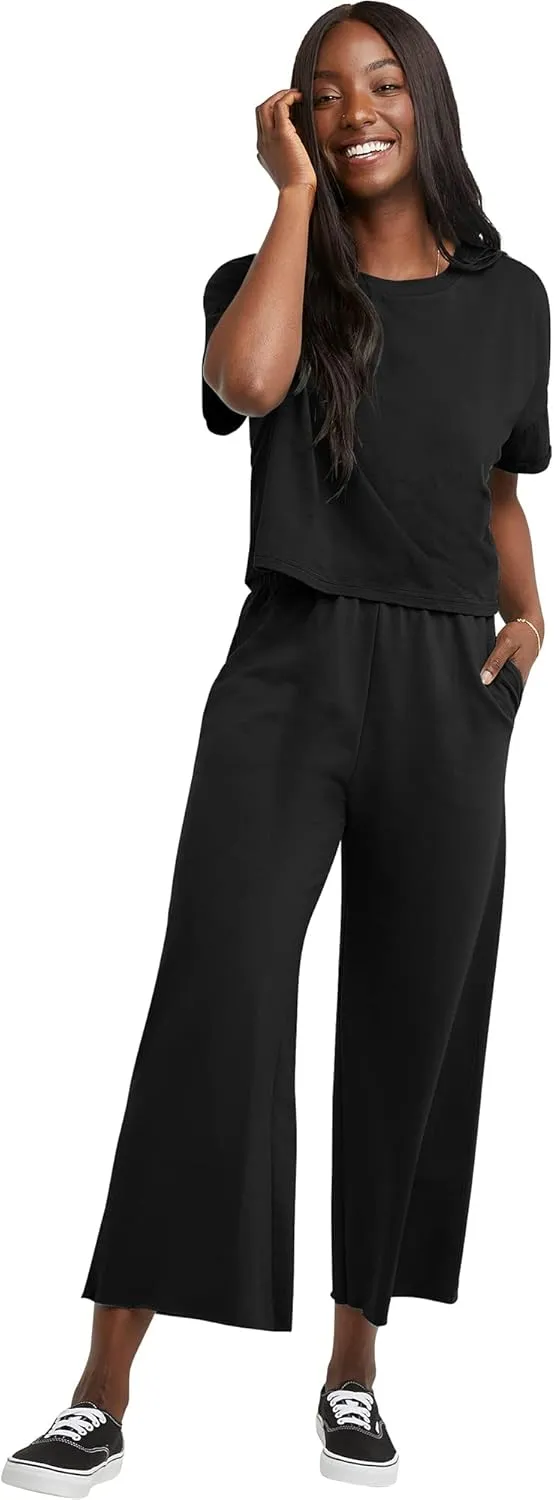 Hanes Women's Originals Boxy T-Shirt with Rolled Sleeves, 100% Cotton Crop Top