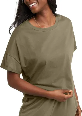 Hanes Women's Originals Boxy T-Shirt with Rolled Sleeves, 100% Cotton Crop Top