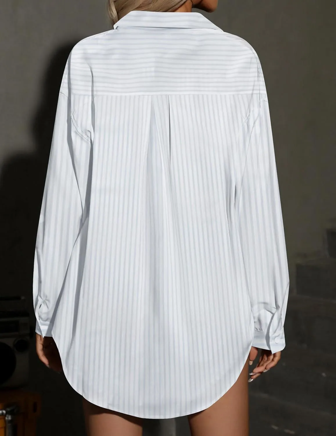 HOTOUCH Women Oversized Button Down Shirts Office Drop Shoulder Blouse Long Sleeve Boyfriend Dress Shirt with Pockets