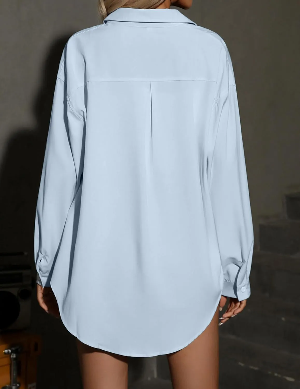 HOTOUCH Women Oversized Button Down Shirts Office Drop Shoulder Blouse Long Sleeve Boyfriend Dress Shirt with Pockets
