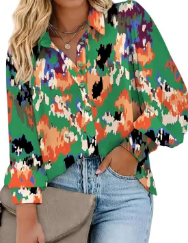 IN'VOLAND Womens Plus Size Button Down Shirts Print Long Sleeve Blouses Boho Floral Shirts Hawaiian Shirts Work Office Tops