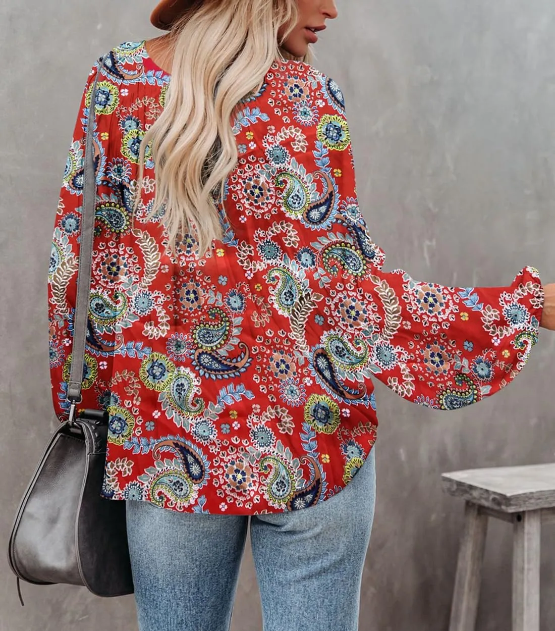 LAMISSCHE Womens Sexy Deep V Neck Blouse Lantern Long Sleeve Chiffon Shirt Oversized Drawstring Silk Satin Tunic