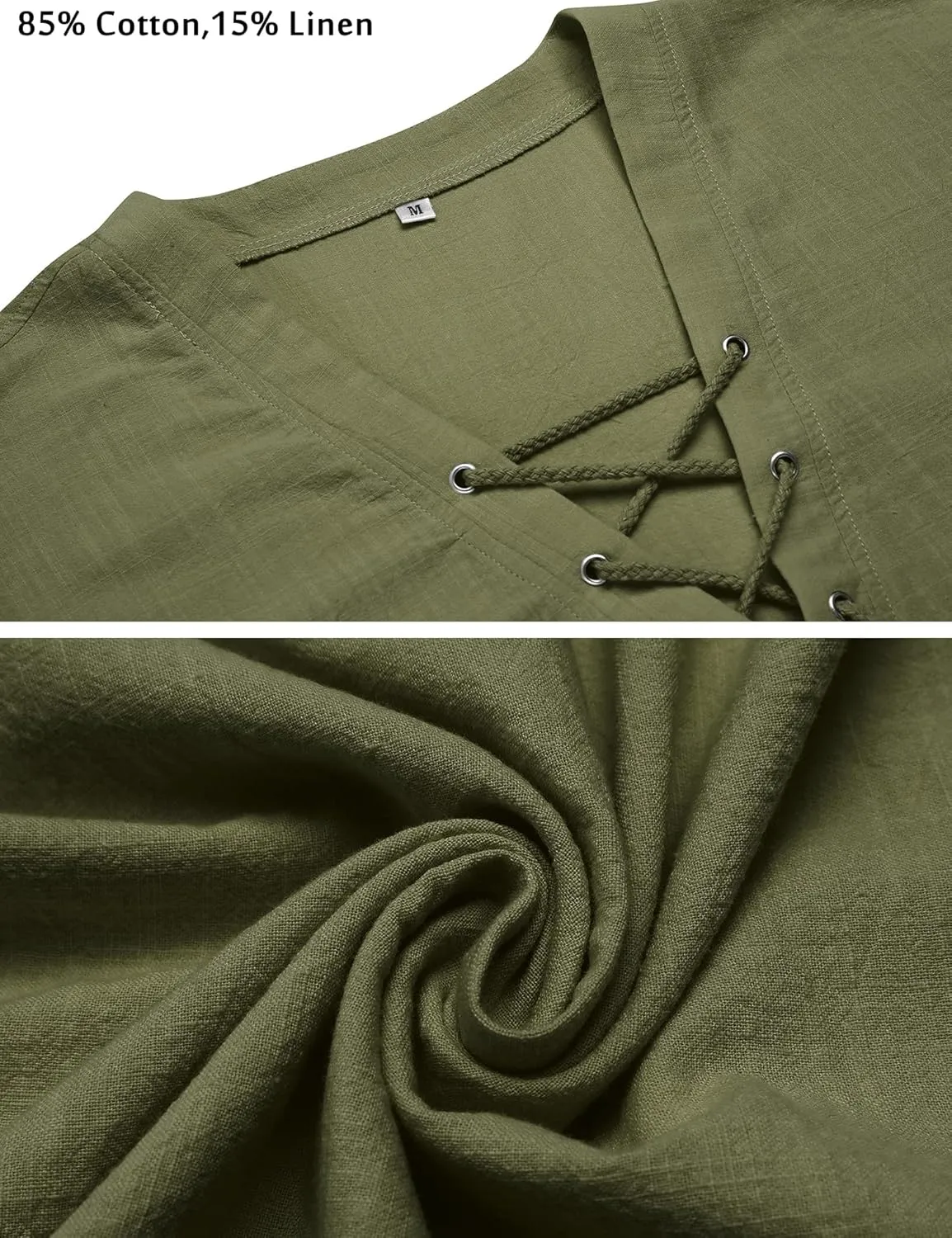 LecGee Men's Casual Cotton Linen Shirt Short Sleeve V Neck Lace Up Hippie Beach Tee Shirts Yoga Summer Top