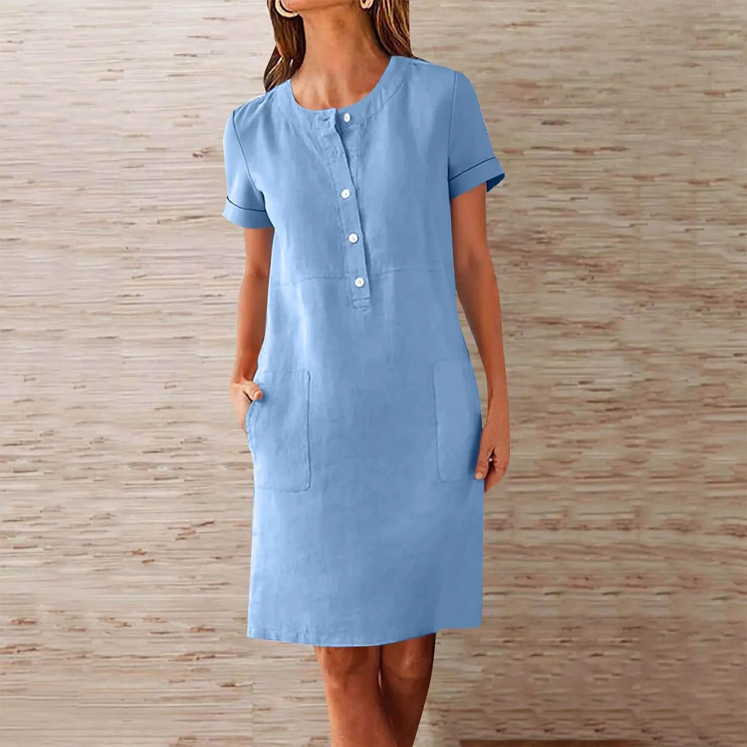 Linen Dresses for Women Sleevelees/Short Sleeve Button Up Beach Dress Summer Casual Vacation Clothes