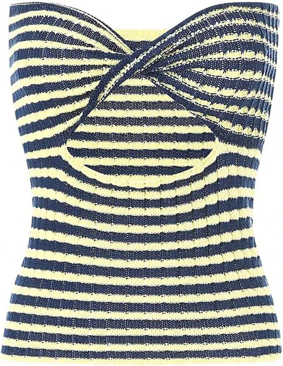 MakeMeChic Women's Knit Striped Twist Front Tube Top Strapless Cut Out Bandeau Crop Tops