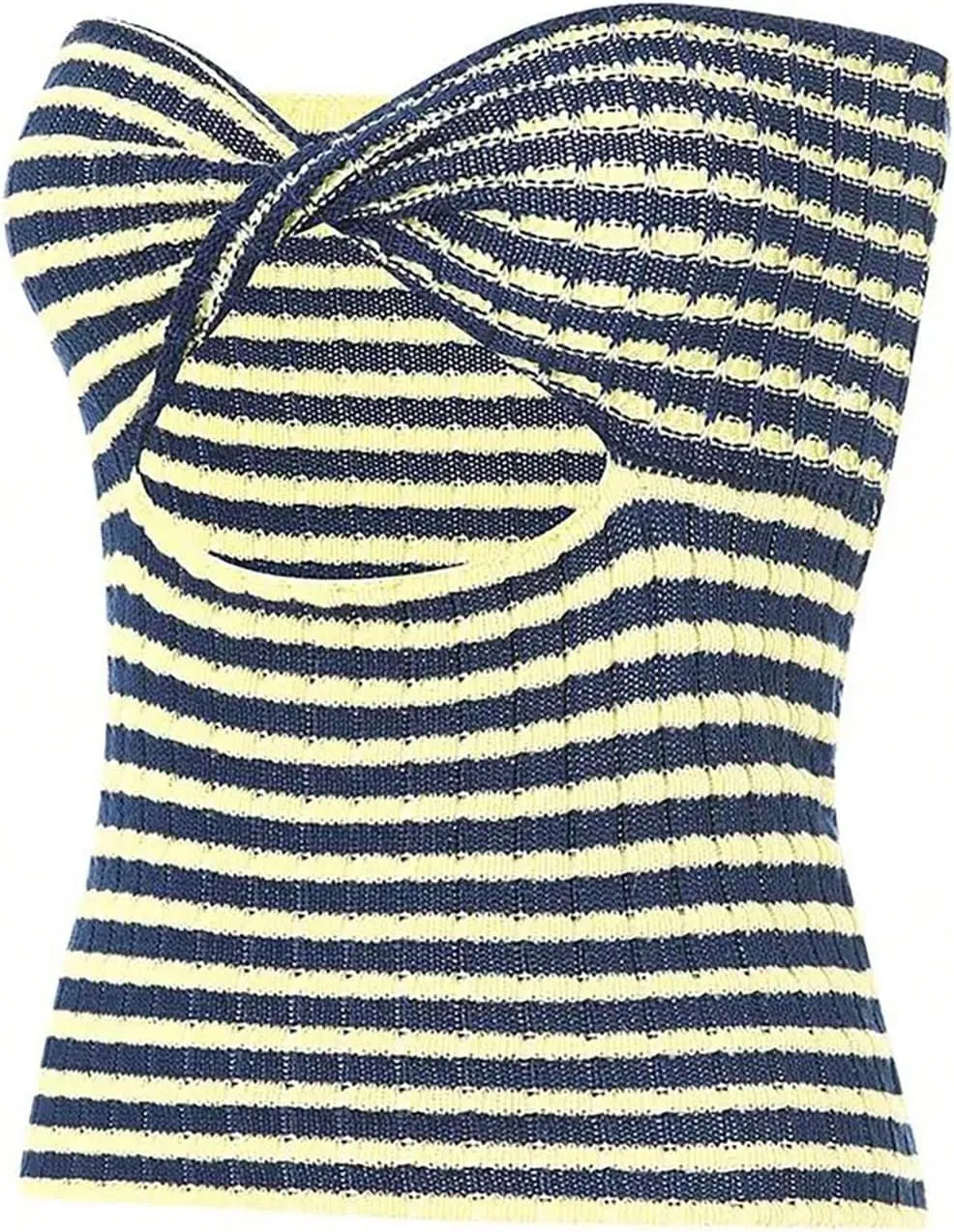 MakeMeChic Women's Knit Striped Twist Front Tube Top Strapless Cut Out Bandeau Crop Tops