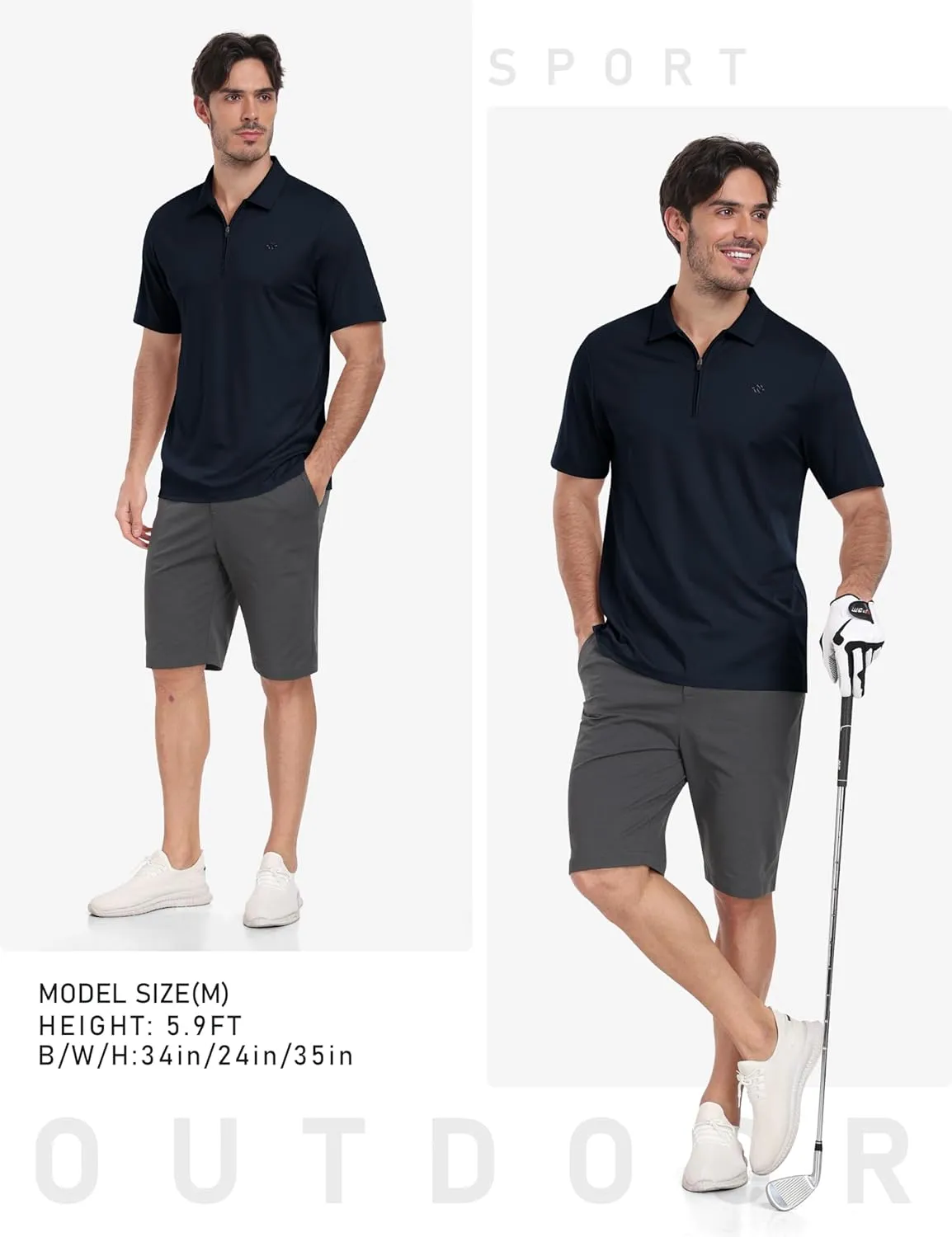 MoFiz Men's Zipper Polo Golf Shirts Casual Dry Fit Short Sleeve Polo T Shirt Sports Outdoor Hiking Shirt for Men
