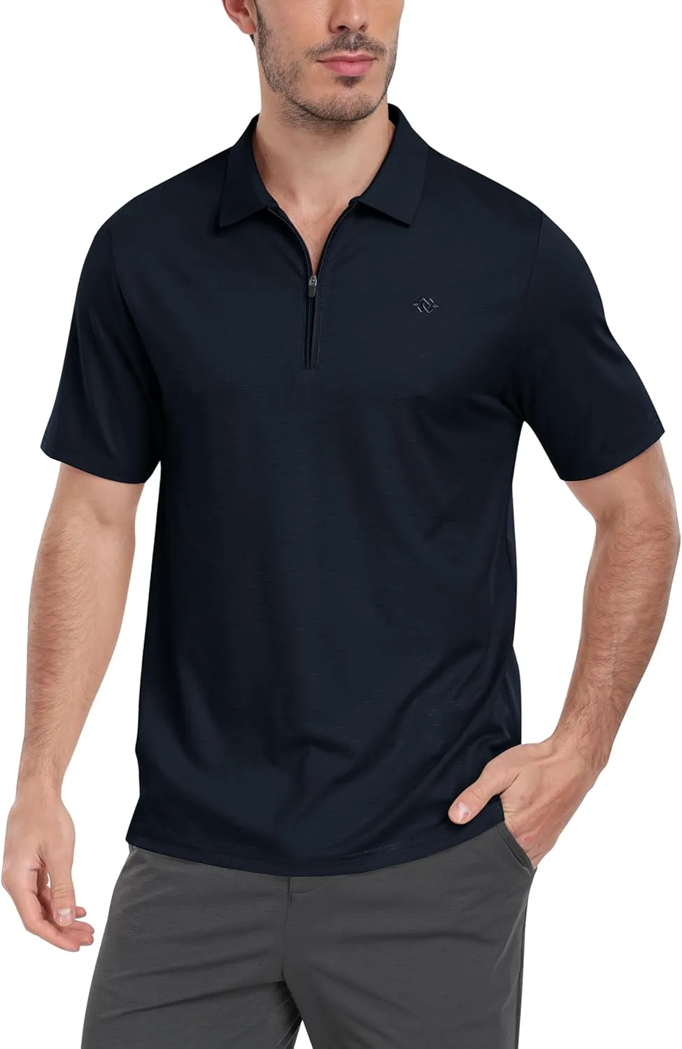 MoFiz Men's Zipper Polo Golf Shirts Casual Dry Fit Short Sleeve Polo T Shirt Sports Outdoor Hiking Shirt for Men