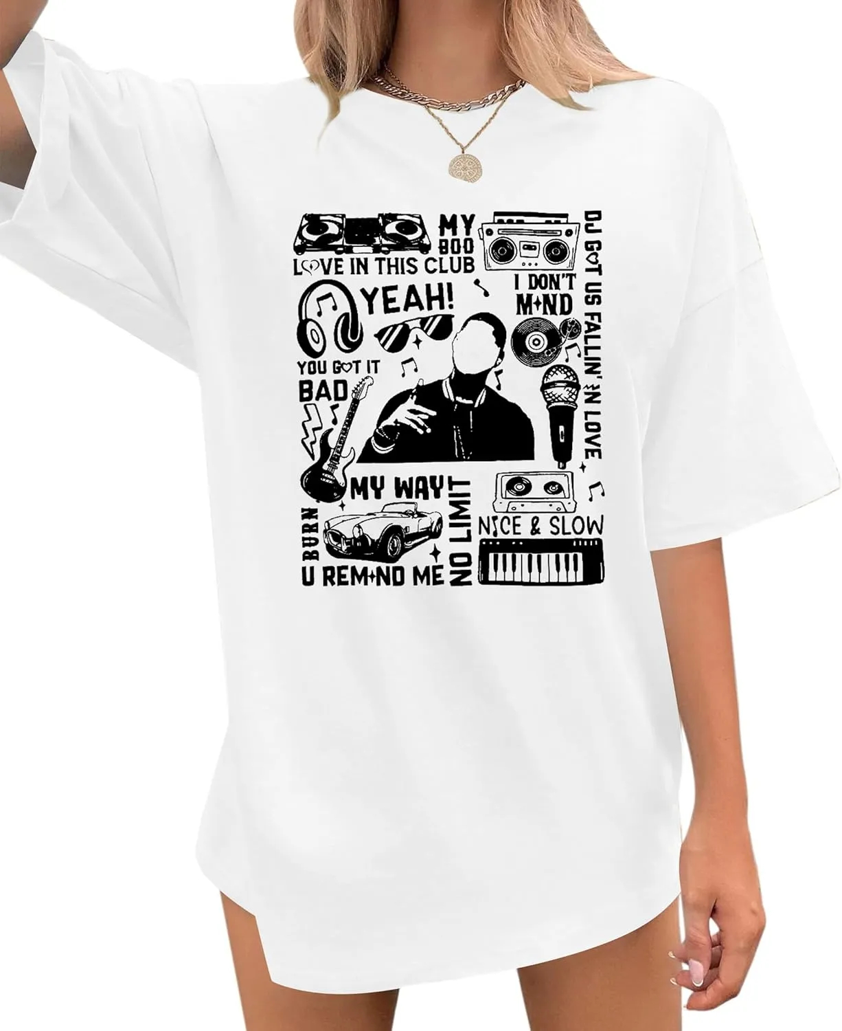 Oversized R&B Concert Outfits Women: Vintage Rock and Roll Shirts Hip Hop Graphic Tees Music Lover Gift Top