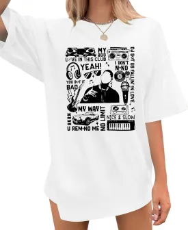 Oversized R&B Concert Outfits Women: Vintage Rock and Roll Shirts Hip Hop Graphic Tees Music Lover Gift Top