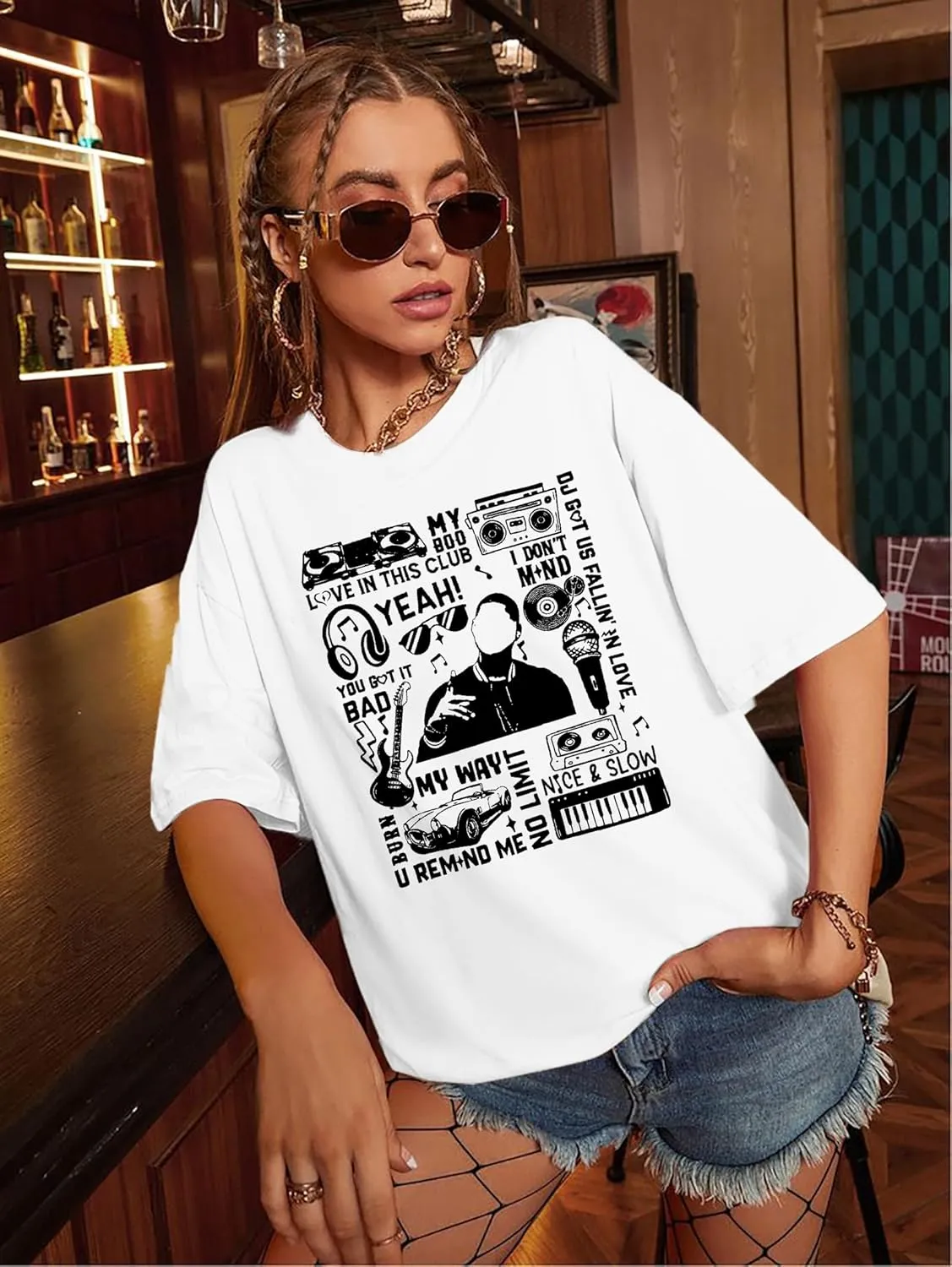 Oversized R&B Concert Outfits Women: Vintage Rock and Roll Shirts Hip Hop Graphic Tees Music Lover Gift Top