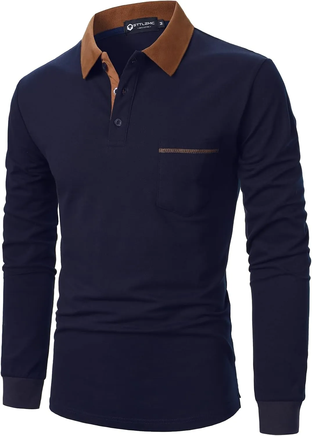 Polo Shirt for Men Long Sleeve Casual Basic Classic Golf Sport Cotton T-Shirt with Pocket
