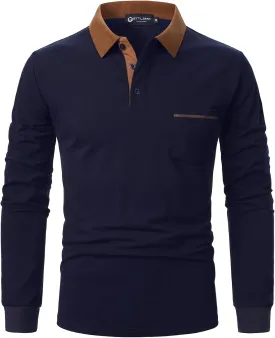 Polo Shirt for Men Long Sleeve Casual Basic Classic Golf Sport Cotton T-Shirt with Pocket